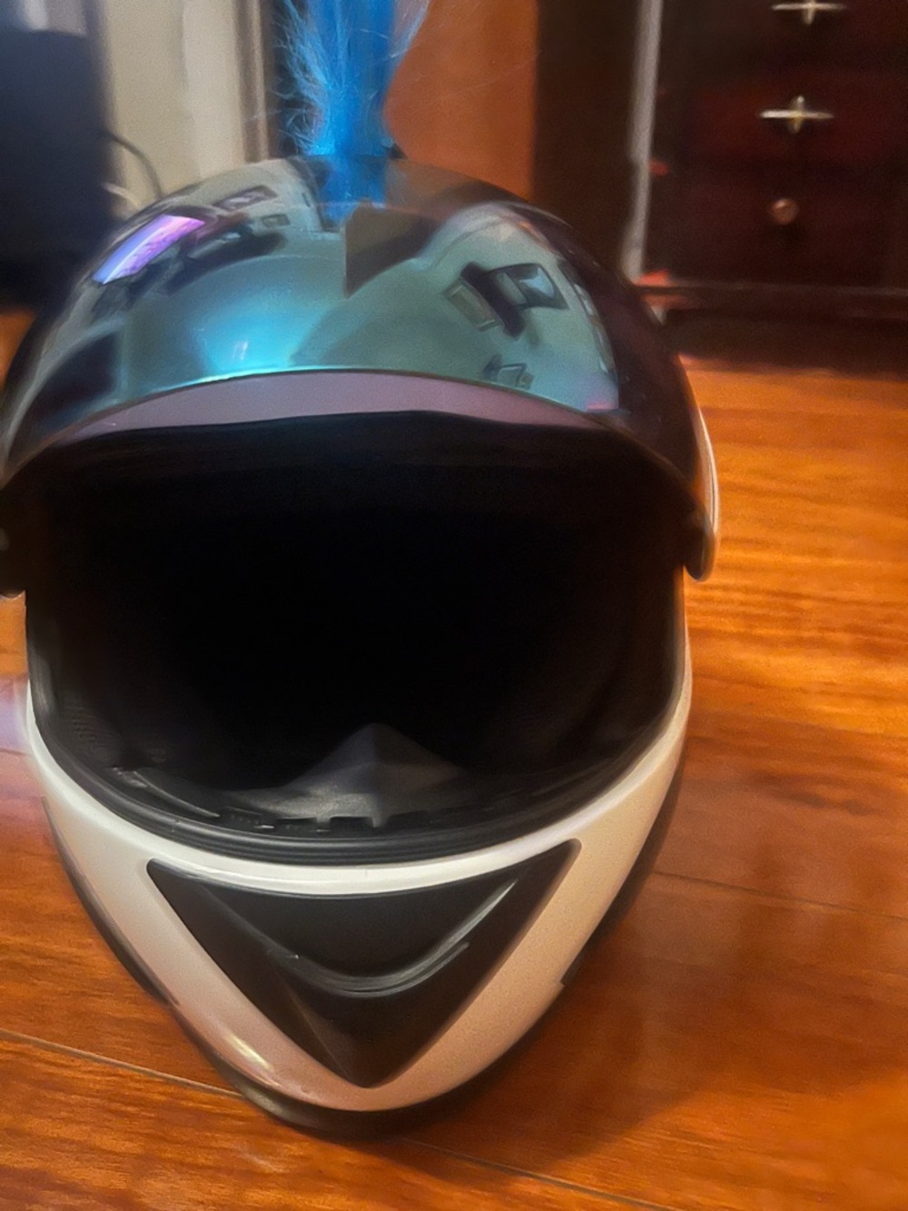 White Motorcycle Helmet w/ Blue Mohawk | 1Storm DOT | Costume / Cosplay - Picture 8 of 8